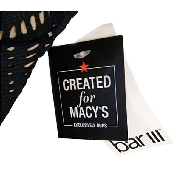 BAR III Plunging Crochet One-Piece Swimsuit Black Nude Lined Pull On New M - Picture 10 of 11